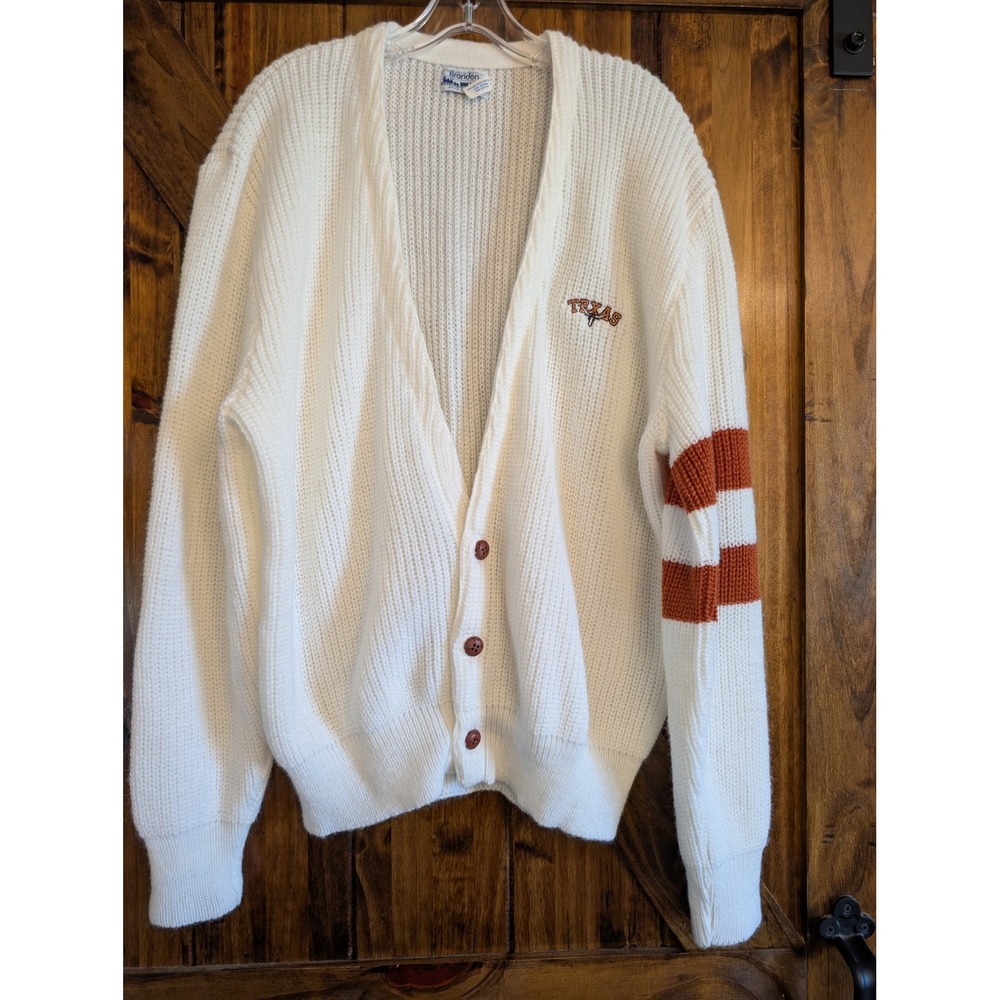 Vintage Brandon Texas Longhorns Cardigan Sweater White Orange Mens Medium USA